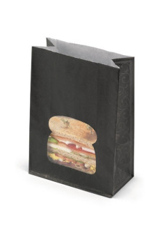 Sac kraft noir avec fenêtre burger x 250