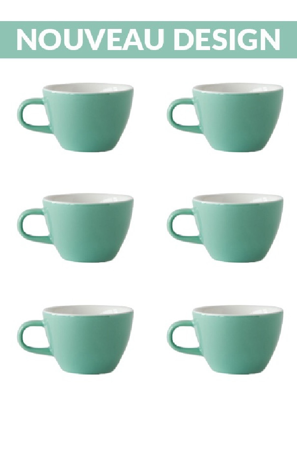Set x 6 FLAT WHITE tasse porcelaine 150ml Vert