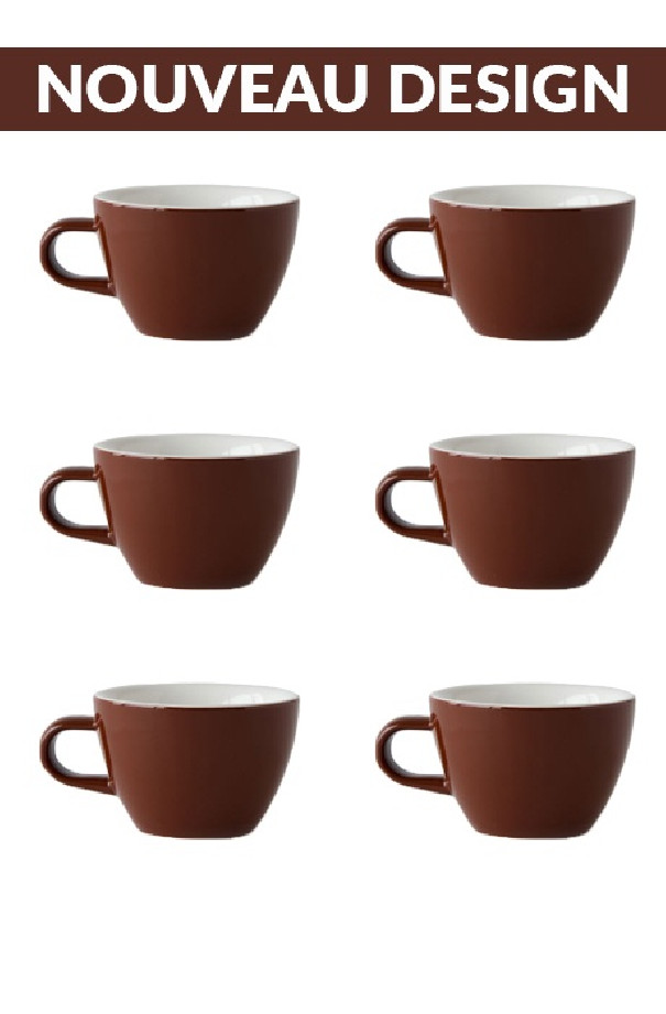 Set x 6 FLAT WHITE tasse porcelaine 150ml Marron