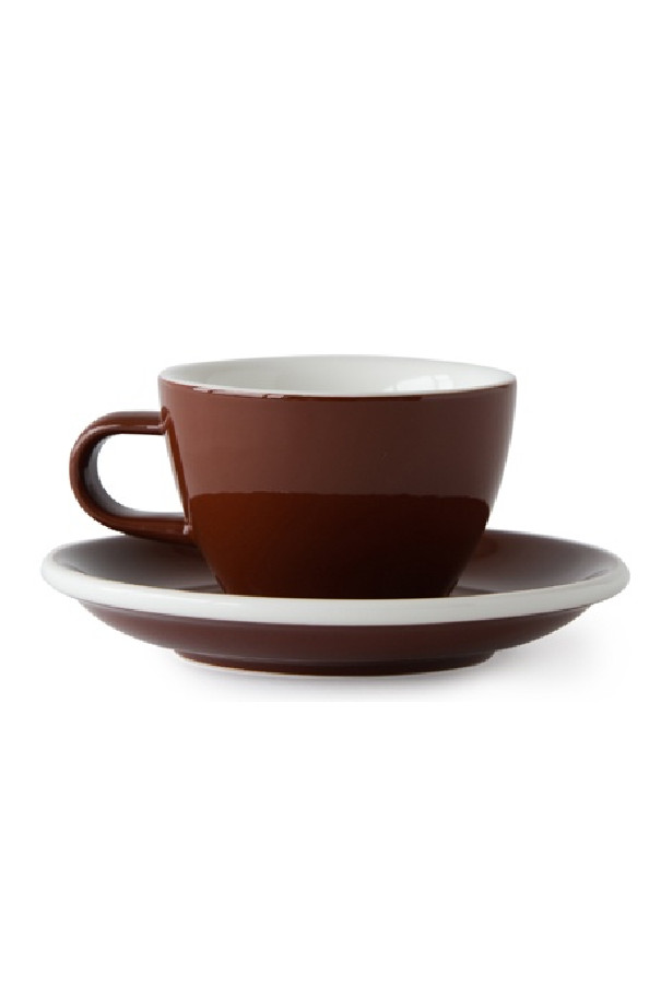 Set x 6 FLAT WHITE tasse porcelaine 150ml Marron