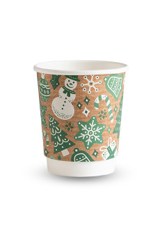 VEGWARE - GOBELET NOEL KRAFT DOUBLE PAROI 8OZ/236ML Ø79MM x25 LOGO REGLEMENTAIRE