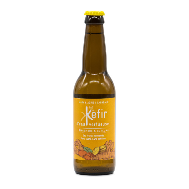KEFIR EAU VERTUEUSE - GINGEMBRE CURCUMA BOUTEILLE VERRE 330ML x12 BIO