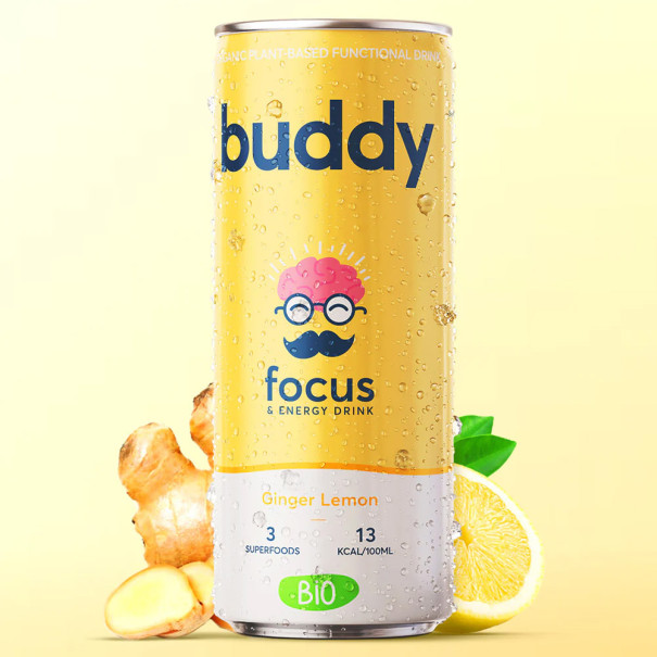 BUDDY - BOISSON FOCUS PETILLANTE CITRON GINGEMBRE CANETTE 250ML x12 BIO