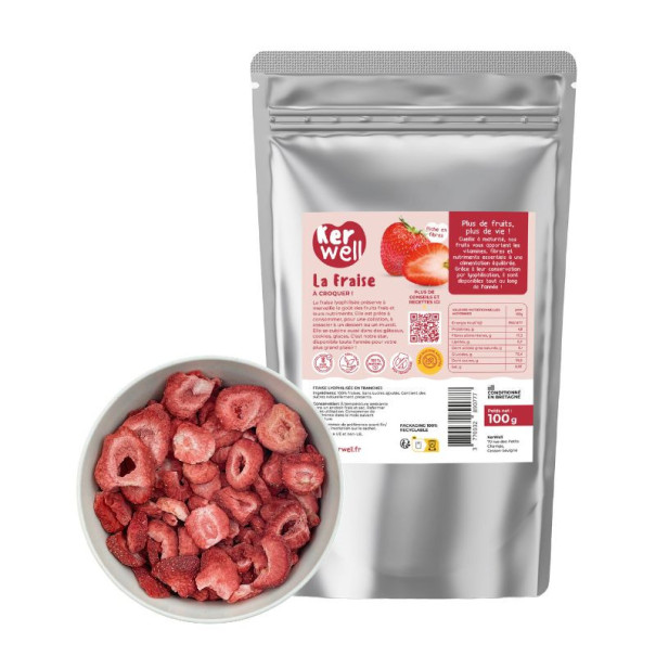 Kerwell - Fraises lyophilisées en tranche sachet 100g