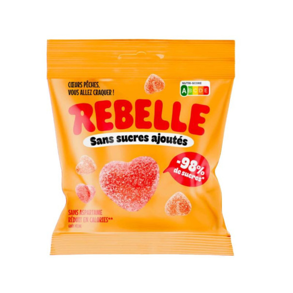 Rebelle - Bonbons cœurs pêche sans sucres vegan 50g x12