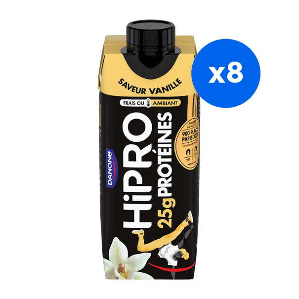 HIPRO - BOISSON LACTEE VANILLE 25G PROTEINES TETRA PAK 330ML x8