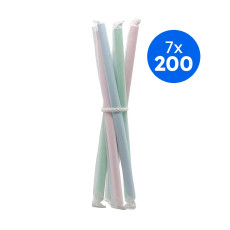PAILLE BUBBLE TEA BISEAUTEE PAPIER PASTEL EMBALLAGE INDIVIDUEL Ø12 L.260 MM x200
