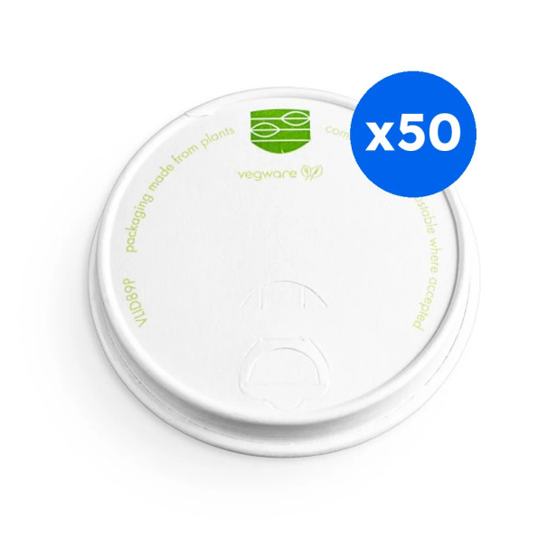 VEGWARE - COUVERCLE VOYAGEUR CARTON BLANC COMPOSTABLE Ø89MM x50