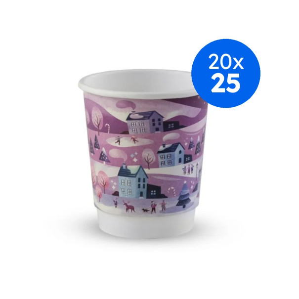 VEGWARE - GOBELET NOEL KRAFT DOUBLE PAROI 8OZ/236ML Ø79MM x25 LOGO REGLEMENTAIRE