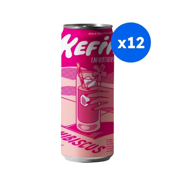 Eau Vertueuse - Kéfir hibiscus bio canette 250ml x24 - Fournisseur Delidrinks