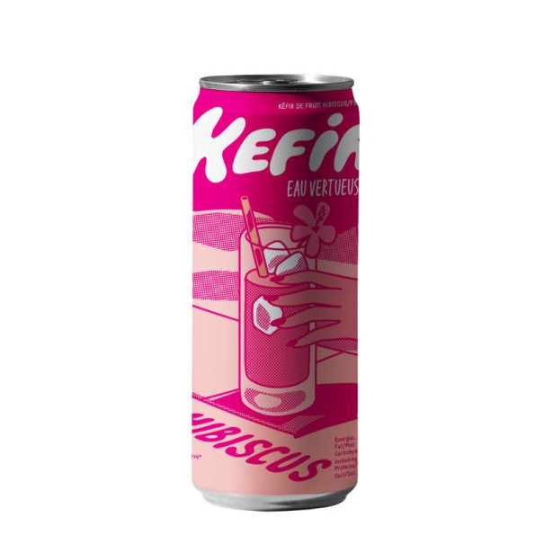 Eau Vertueuse - Kéfir hibiscus bio canette 250ml x24 - Fournisseur Delidrinks