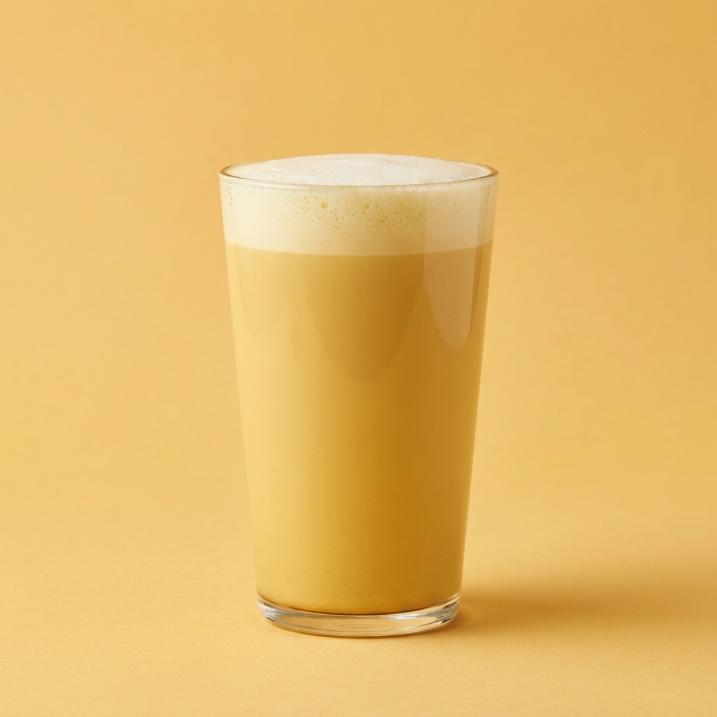 Golden latte jaune au curcuma servi dans un verre transparent