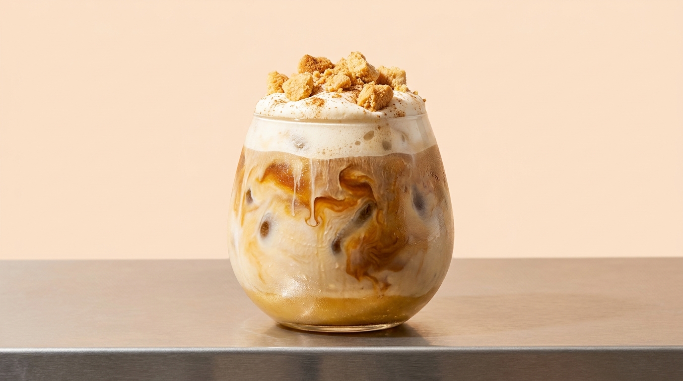 Banana bread latte glacé cold foam madeleine
